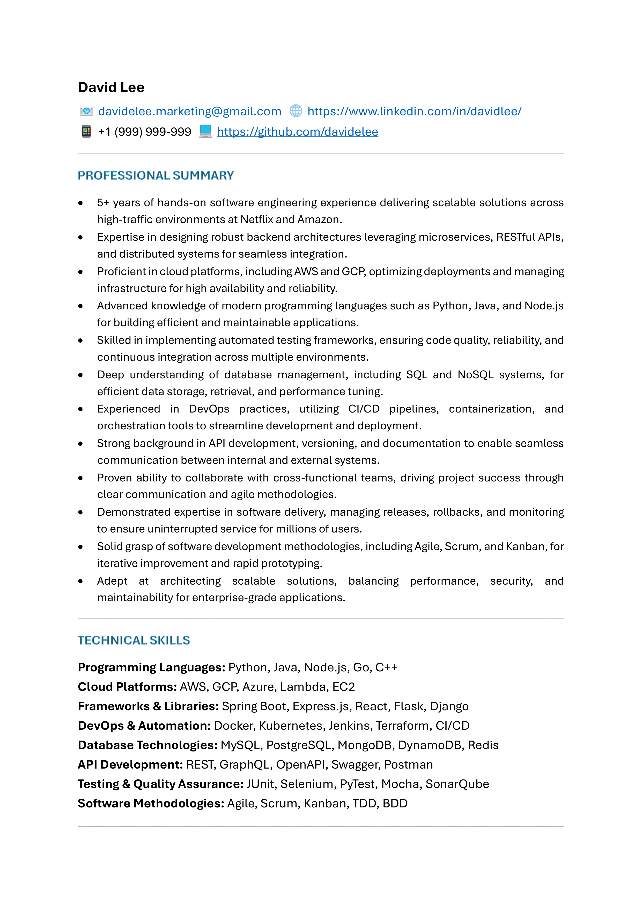 AI Modern resume template preview