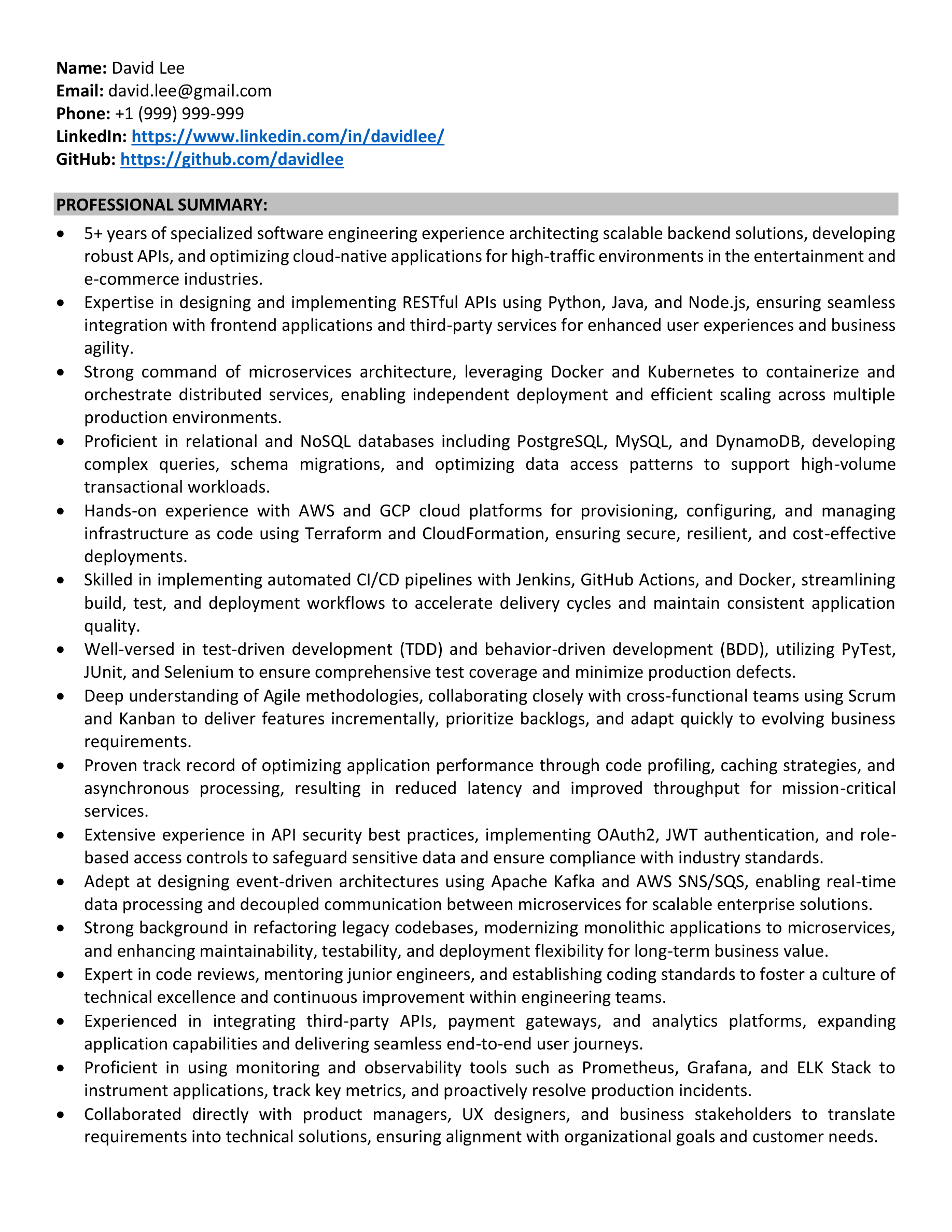 Corp to Corp resume template — page 1